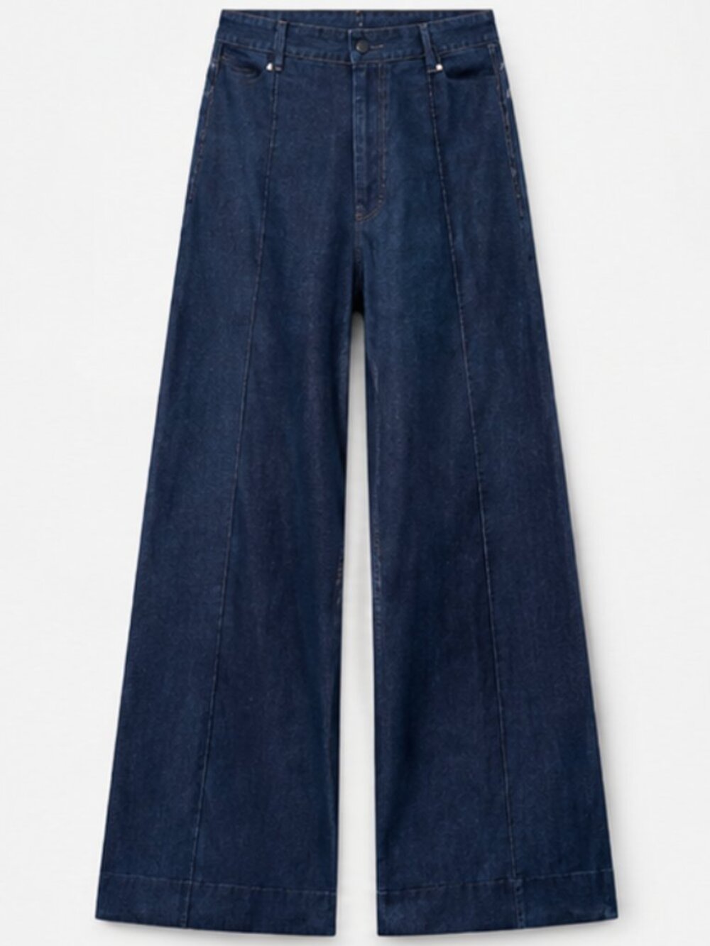 ZARA ZW COLLECTION HIGH WAIST SOFT WIDE LEG COTTON JEANS FRONT SEAM DARK WASH 4